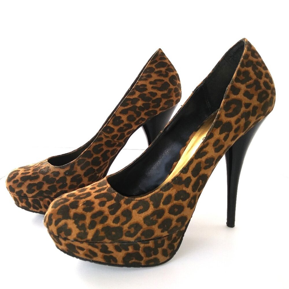 Candies Leopard Print High Heel Pumps- 8M